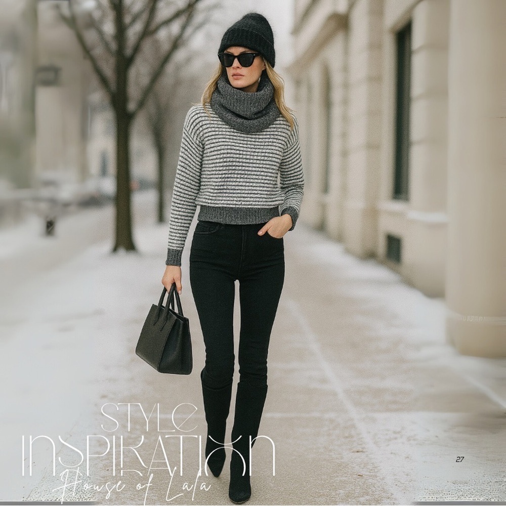 GUESS cropped cowl neck black and white knit sweater. Cold shoulder. Size small - Picture 3 of 10